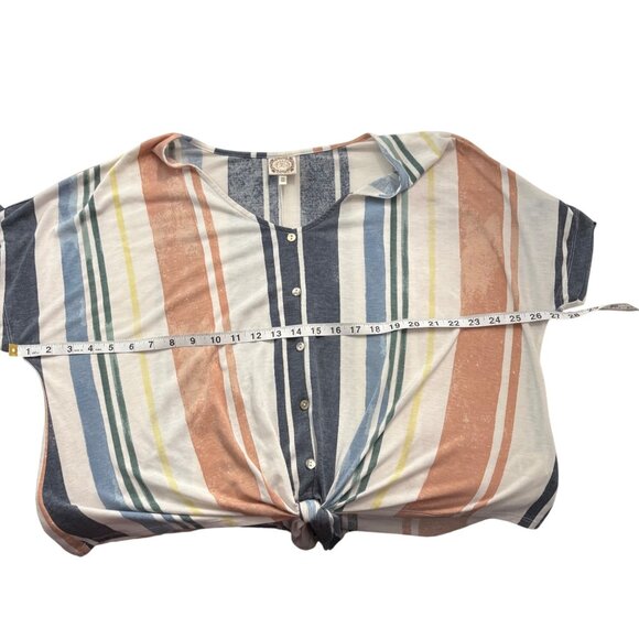 Multicolor Striped Short Sleeve Button Front Tie Hem Blouse Womens Size 2X - Picture 8 of 10